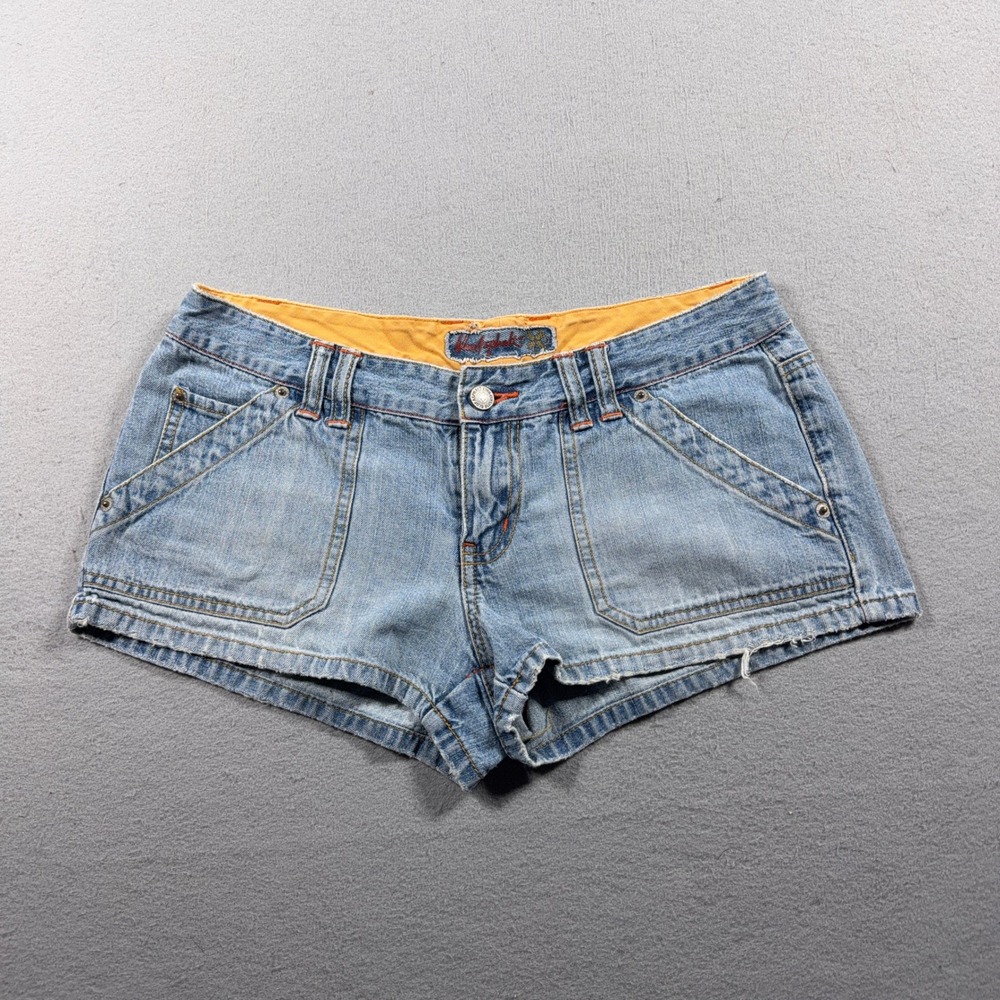Blue Asphalt Denim Shorts Women 5 Low Rise Mini Light Wash Blue Vintage Y2K 00s